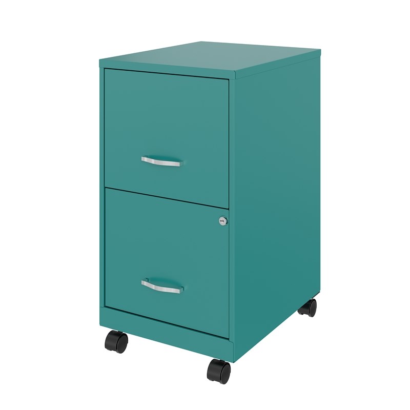 Space Solutions 18in 2 Drawer Metal Mobile Smart Vertical File Cabinet Turquoise