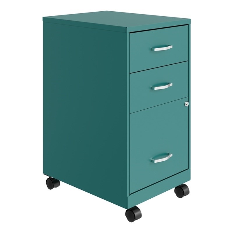 Space Solutions 18in 3 Drawer Metal Mobile Cabinet Ball Bearing Slide Turquoise