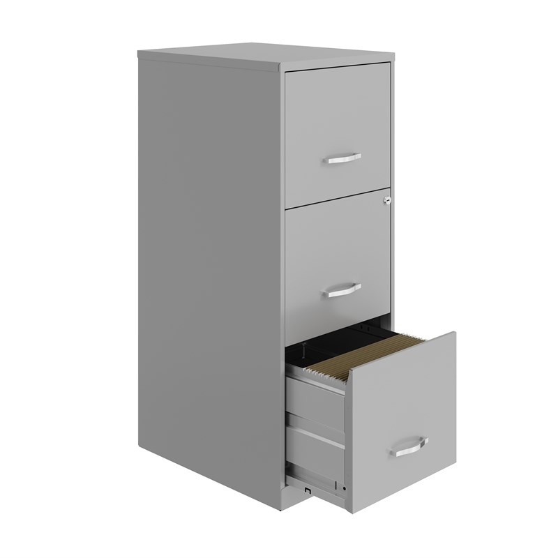 Space Solutions 3 Drawer Metal Vertical File Cabinet with Lock Arctic Silver