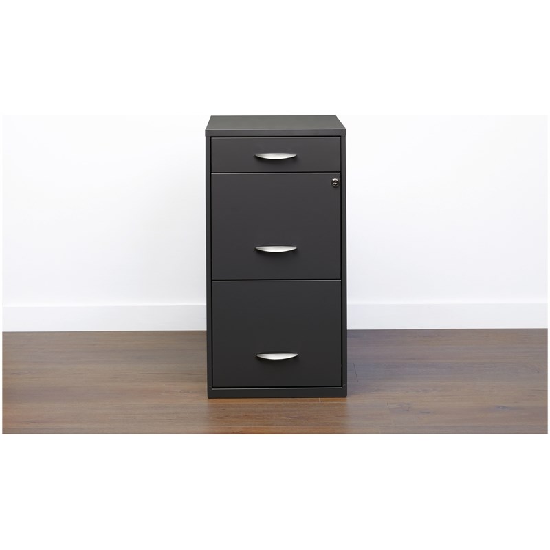 Space Solutions 18 inch 3 Drawer Metal File Cabinet with Pencil Drawer Charcoal