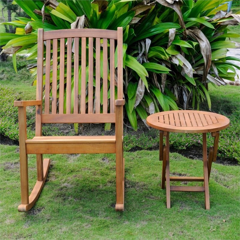 Royal Fiji Patio Rocker with End Table in Stain