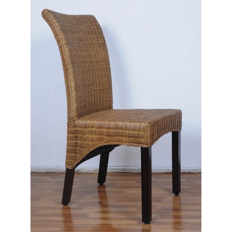 International Caravan Bali Campbell Rattan Wicker Stained Dining Chair (Set of 2)