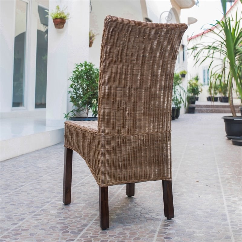 International Caravan Bali Campbell Rattan Wicker Stained Dining Chair (Set of 2)