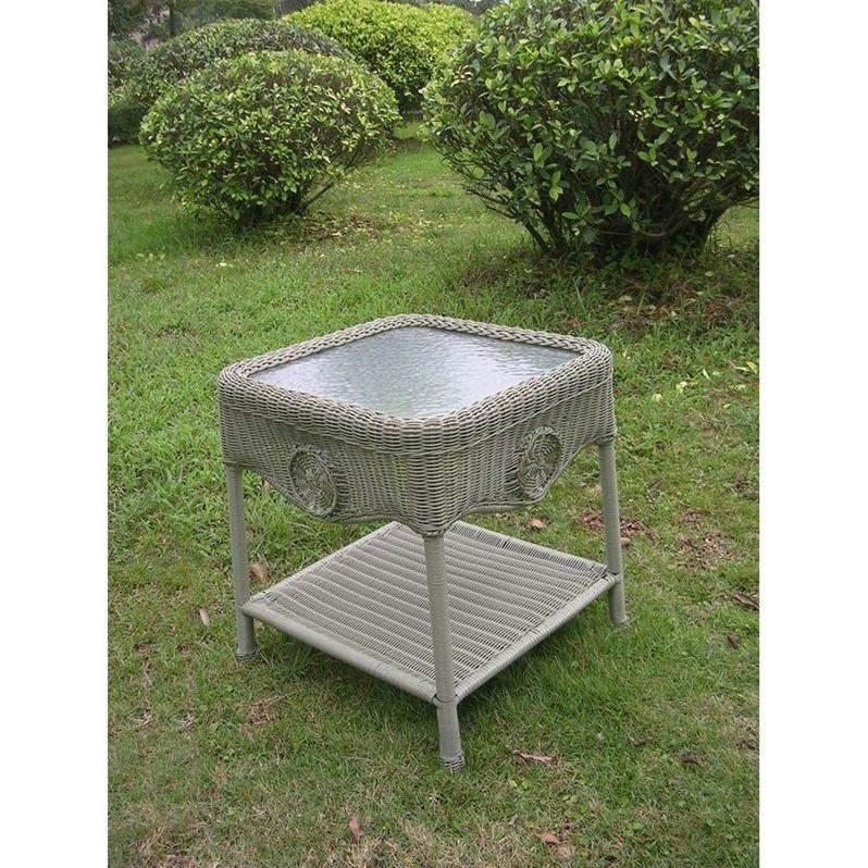 international caravan wicker glass top side table