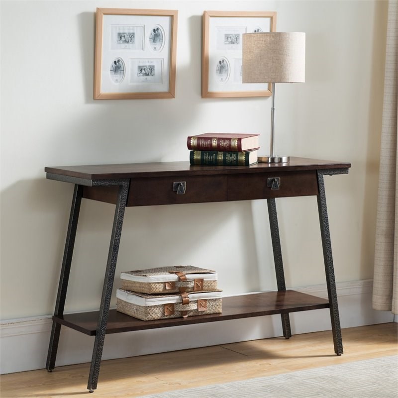 Leick Empiria Console Table in Walnut and Foundry Bronze 