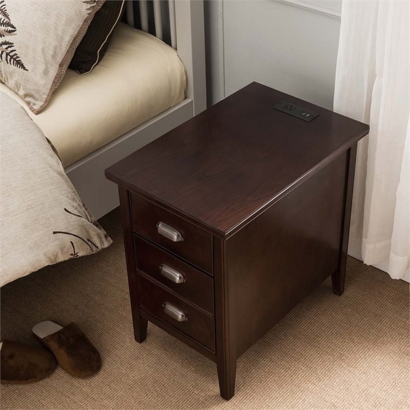 leick laurent 3 drawer end table with usb outlets in chocolate cherry