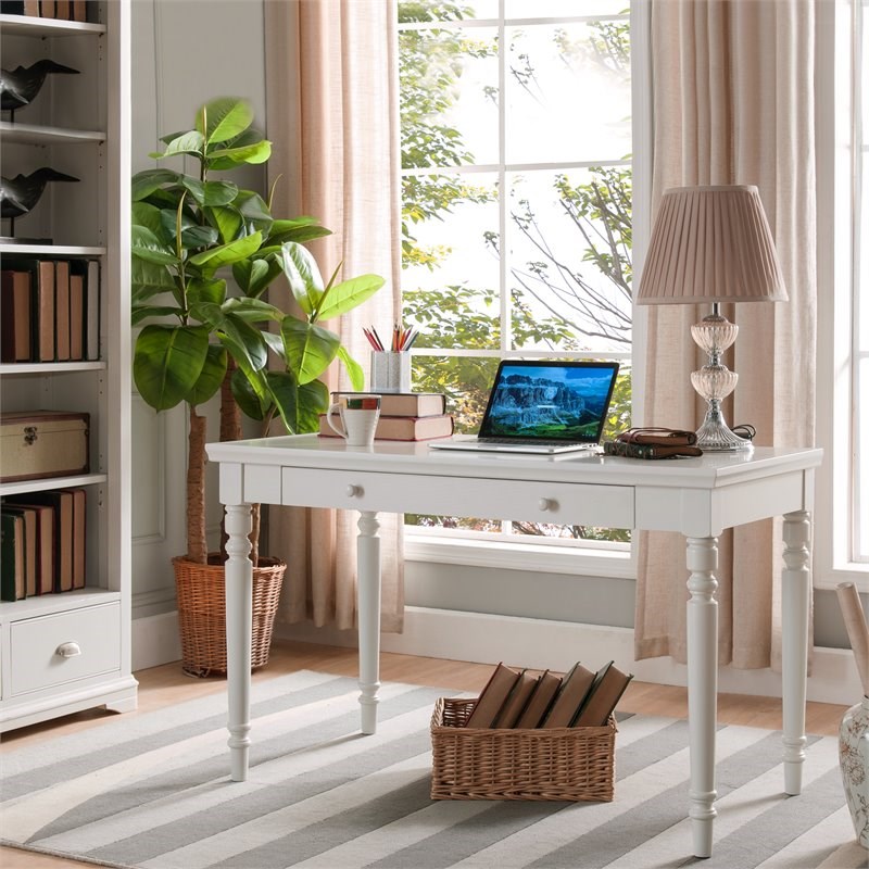 leick home office farmhouse writing desk with center drawer in white