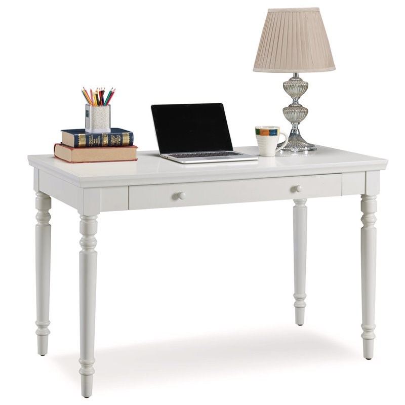 Leick Home Office Farmhouse Writing Desk with Center Drawer in White