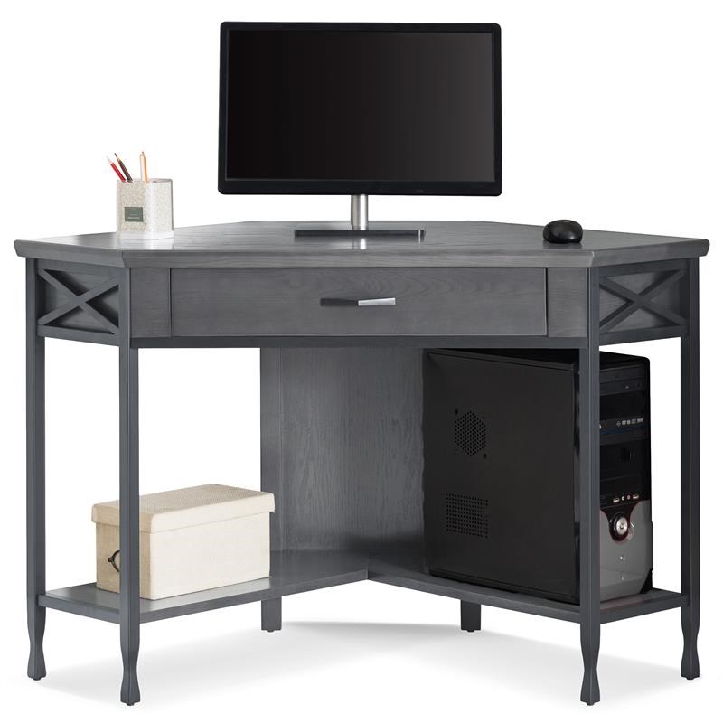 Leick Home Chisel & Forge Corner Computer/Writing Desk in Matte Black Metal Base