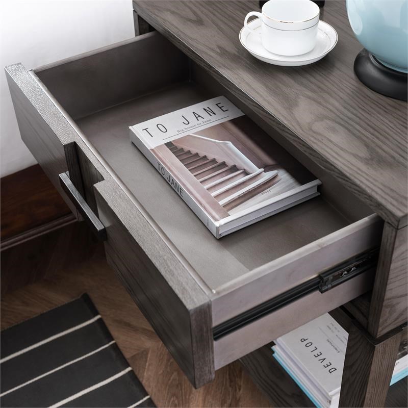 Leick Home Recessed Drawer Nightstand with Top AC/USB Charger in Oak