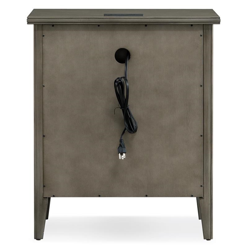 Laurent Nightstand with Drawer/Door Storage and AC/USB Outlet in Smoke Gray Wash