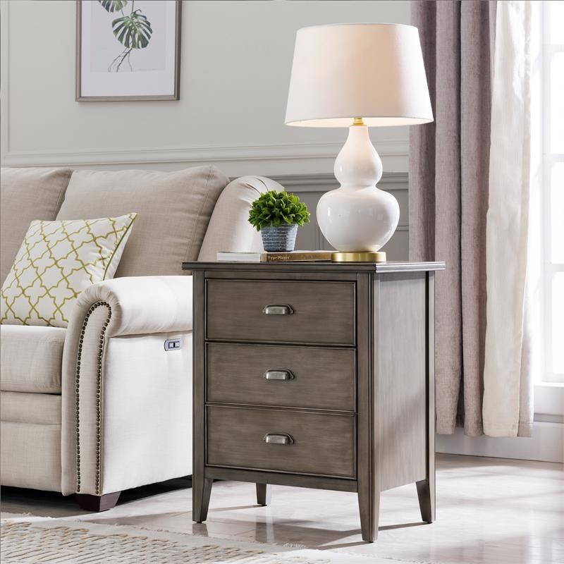 Laurent Nightstand with Drawer/Door Storage and AC/USB Outlet in Smoke Gray Wash