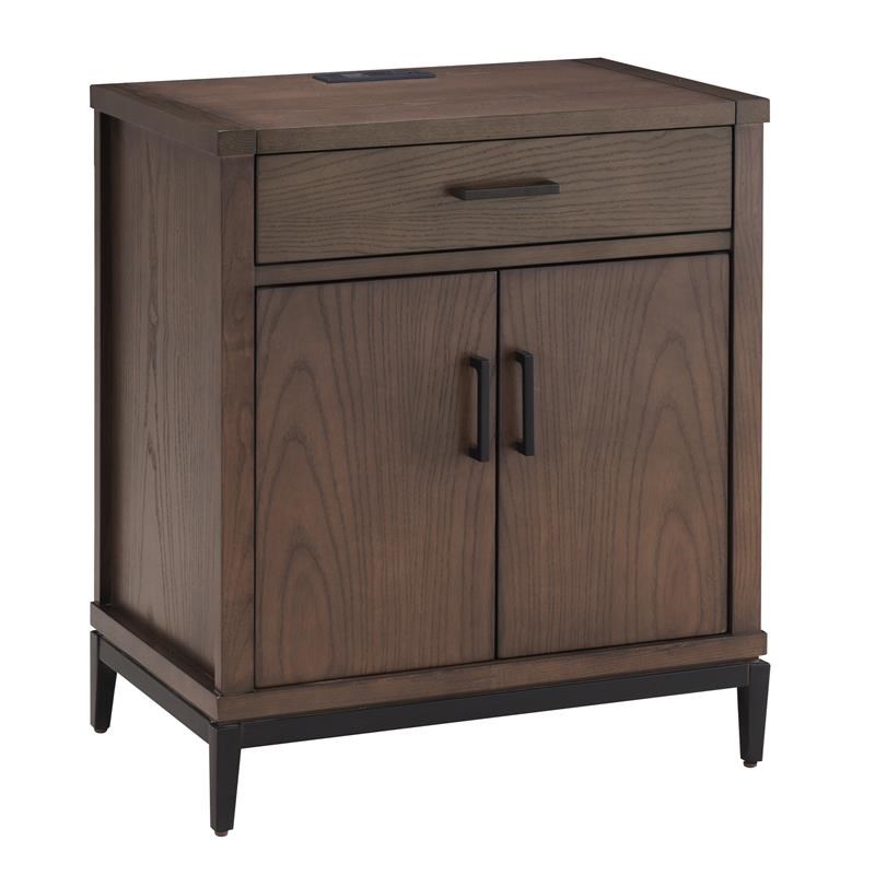 9079-GRMB Julien Assembled Nightstand Table with AC/USB in Coffee Bean/Black