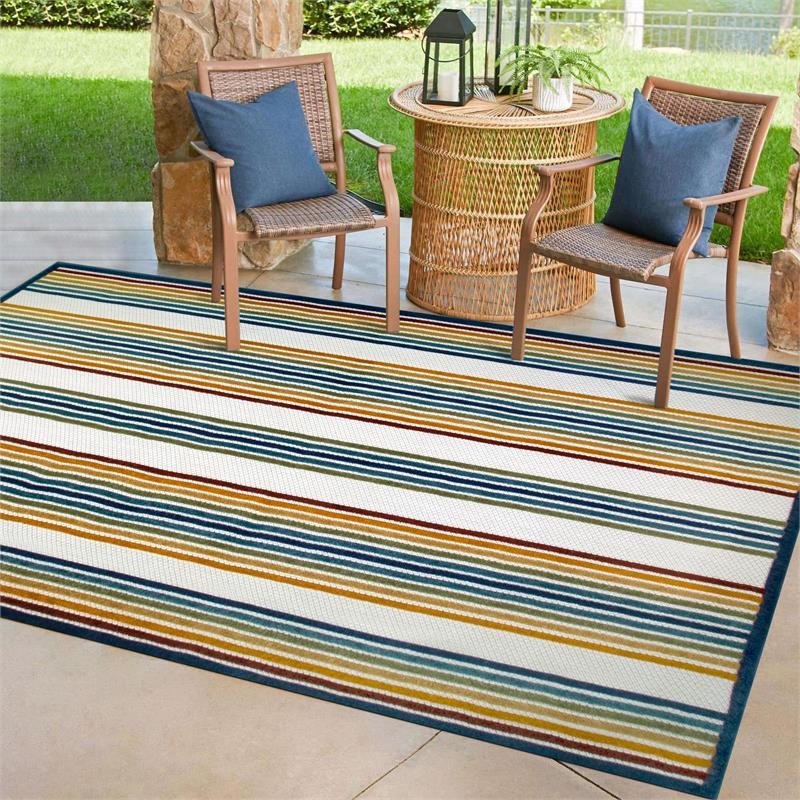 Leick Home 595132 Blithe Colorful Line Indoor Outdoor Area Rug 6'7