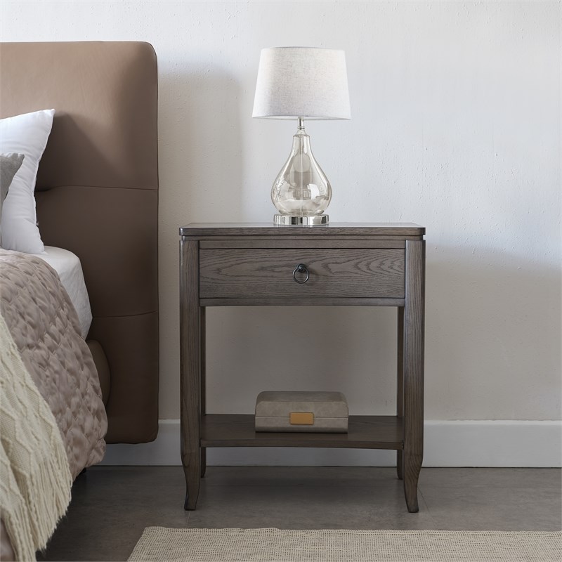 Annette Oak Drawer Nightstand with Top Outlet