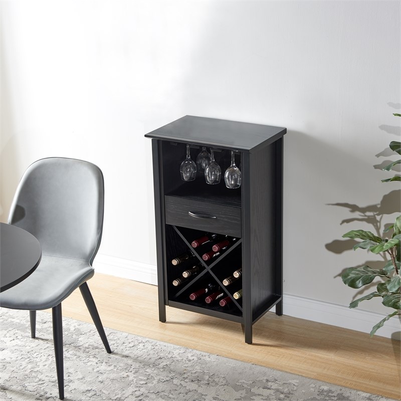 Leick Home 9500-BK Leah Mini Bar Cabinet for Stemware and Bottle Storage-Black