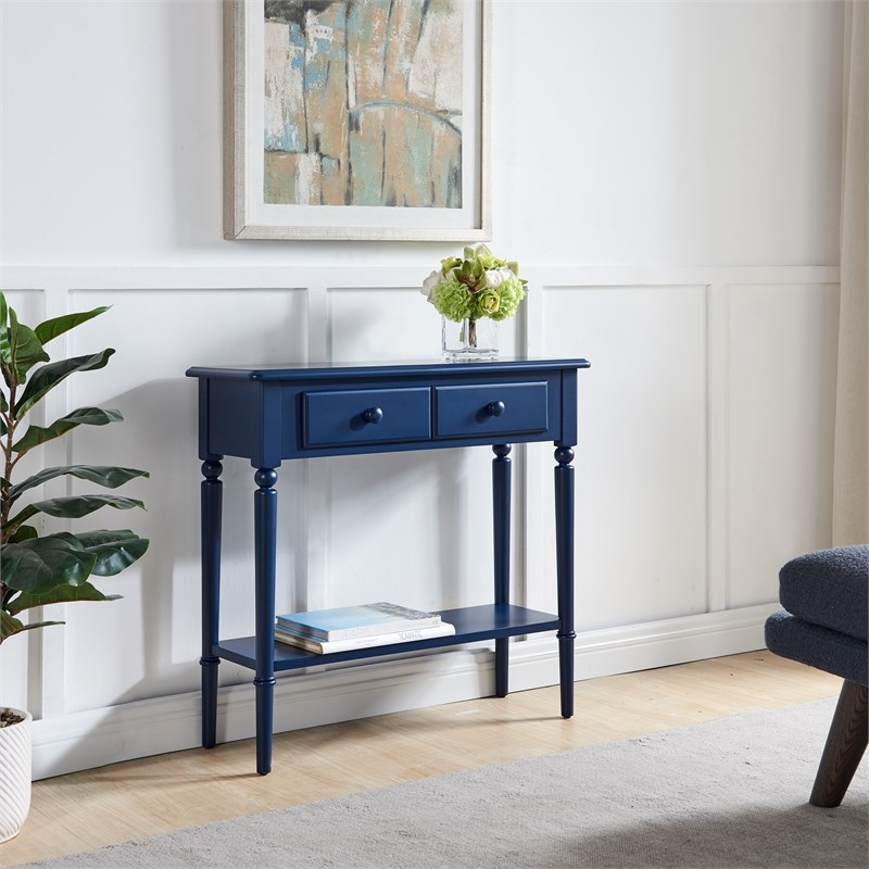 LEICK HOME Coastal Hall Console Wooden Table with Drawer Storage - Navy Blue