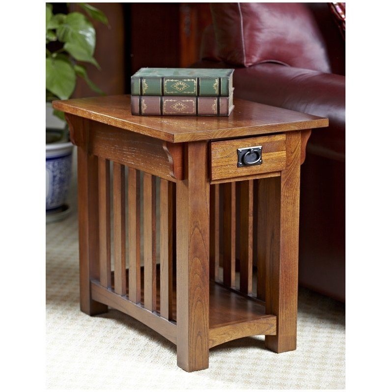 Leick Furniture Mission Oak Chairside Table with Storage Drawer and ...