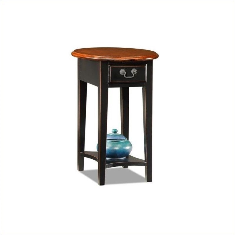 Leick Furniture Oval End Table In Slate, Leick Chairside Lamp Table With Drawer Antique Black