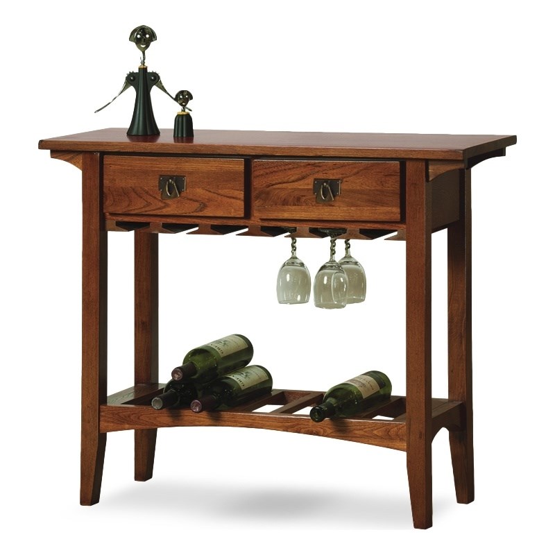 Leick Furniture Wood Mission Wine Table with Storage Drawers in Russet Oak