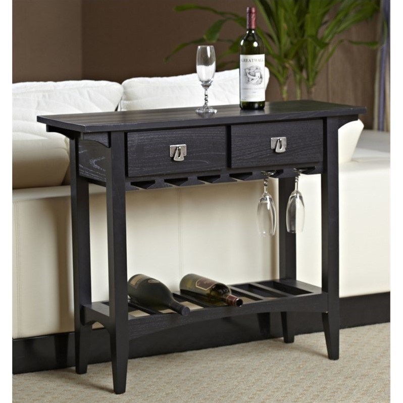 Leick Furniture Wood Mission Wine Stand with Storage Drawers in Black