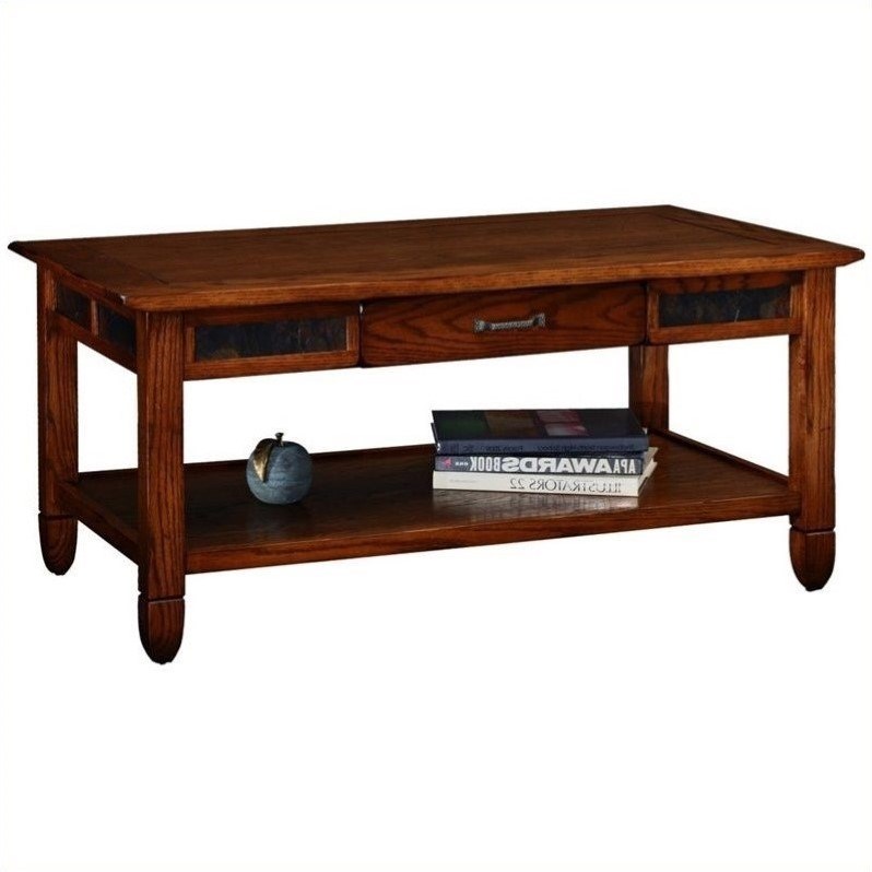 Leick Furniture Slatestone Storage Coffee Table in a Rustic Oak Finish ...