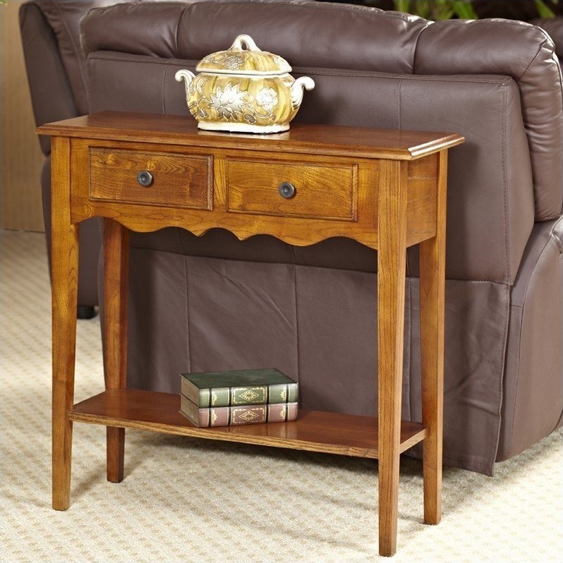 Leick Petite Two Drawer Wood Console Table in Medium Oak Homesquare