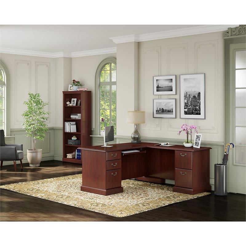 kathy ireland Office by Bennington L Desk and Bookcase in Cherry
