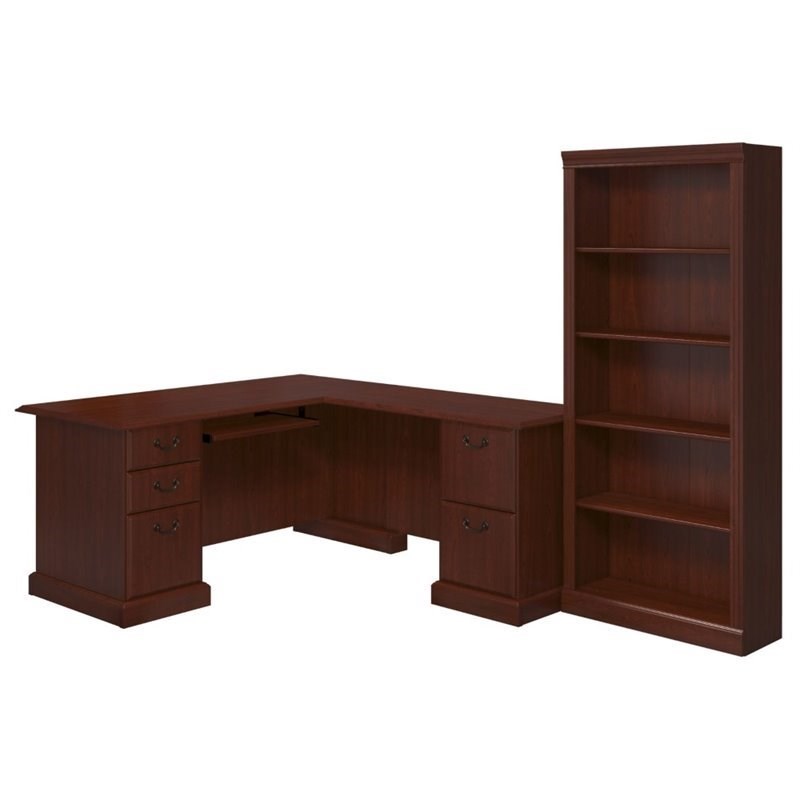 kathy ireland Office by Bennington L Desk and Bookcase in Cherry