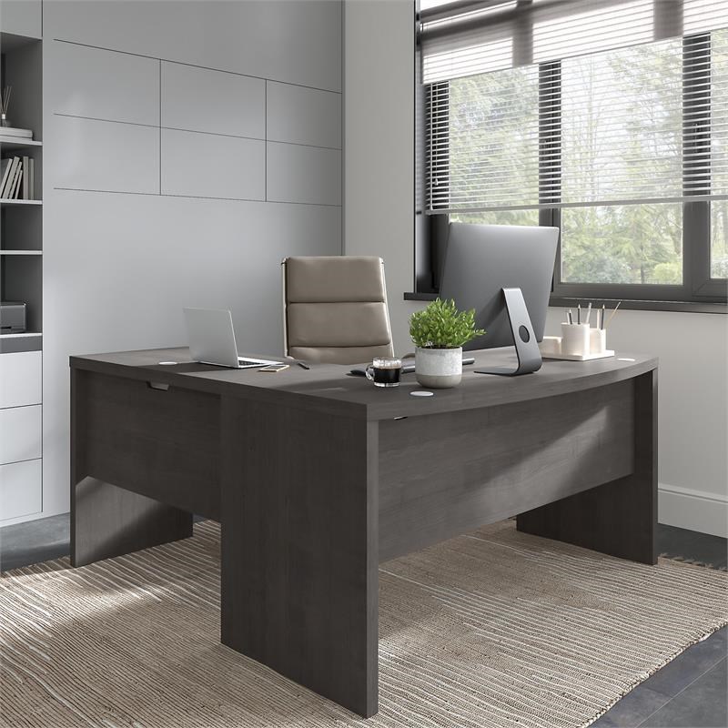 Echo L Shaped Bow Front Desk in Charcoal Maple - Engineered Wood