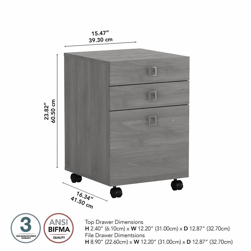 Echo 3 Drawer Mobile File Cabinet in Modern Gray - Engineered Wood