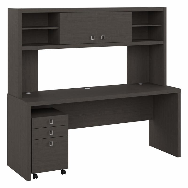 Echo 72W Computer Desk with Hutch & Drawers in Charcoal Maple 
