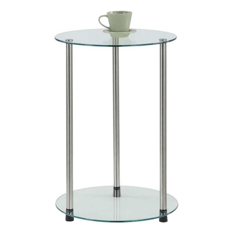 Convenience Concepts Designs2Go Round End Table with Clear Glass Shelves
