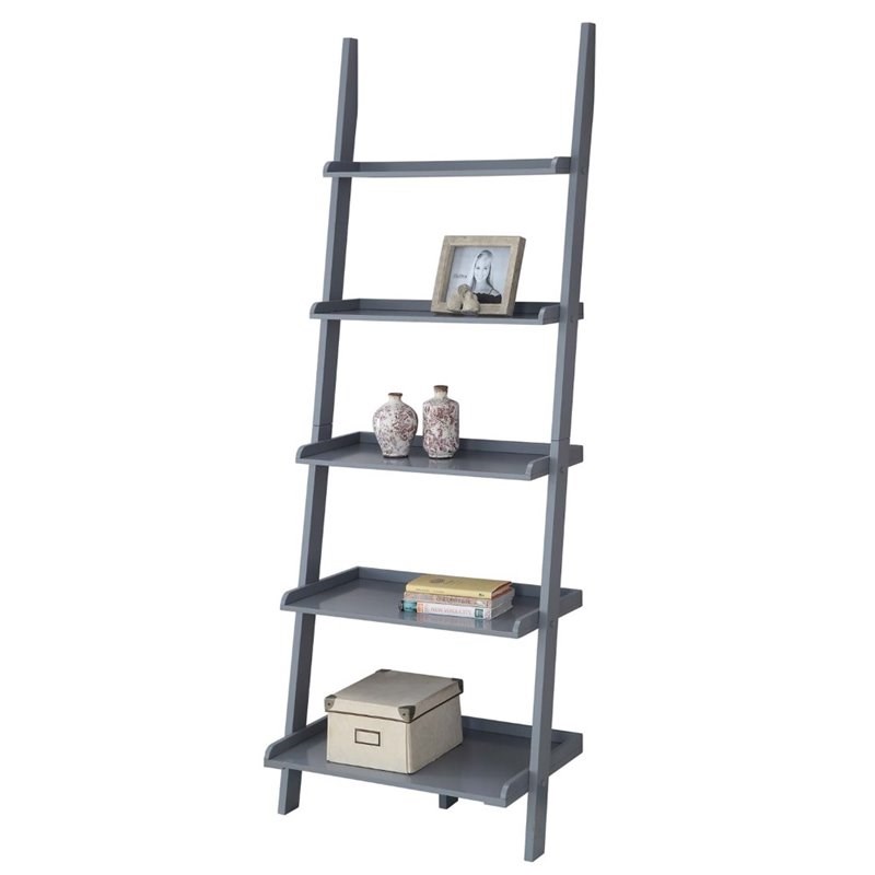 American Heritage Five-Shelf Ladder Bookcase in Gray Solid Wood Finish