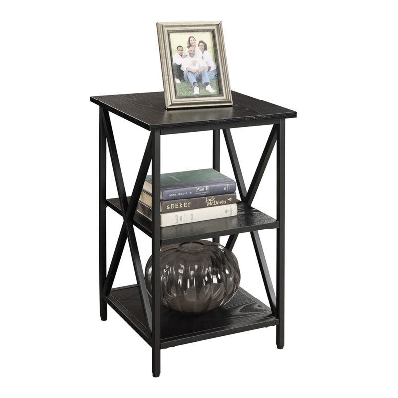 Convenience Concepts Tucson End Table in Black Wood Finish and Metal Frame