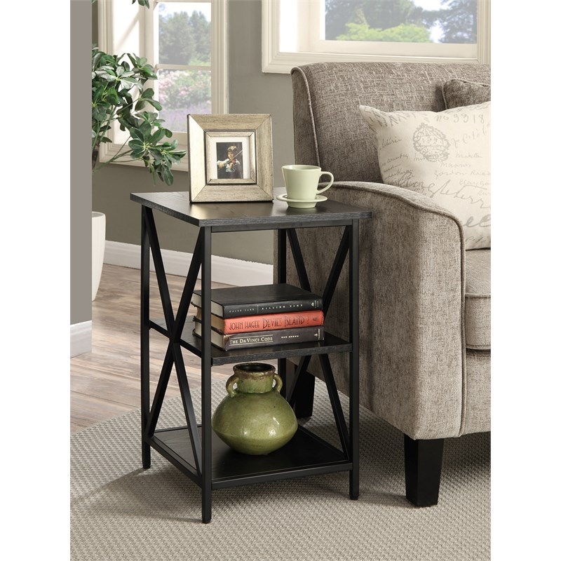 Convenience Concepts Tucson End Table in Black Wood Finish and Metal Frame