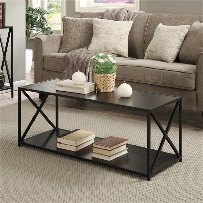 Convenience Concepts Tucson Coffee Table in Black Wood Finish and Metal Frame