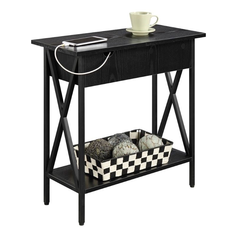 Convenience Concepts Tucson Electric Flip Top Table in Black Wood Finish