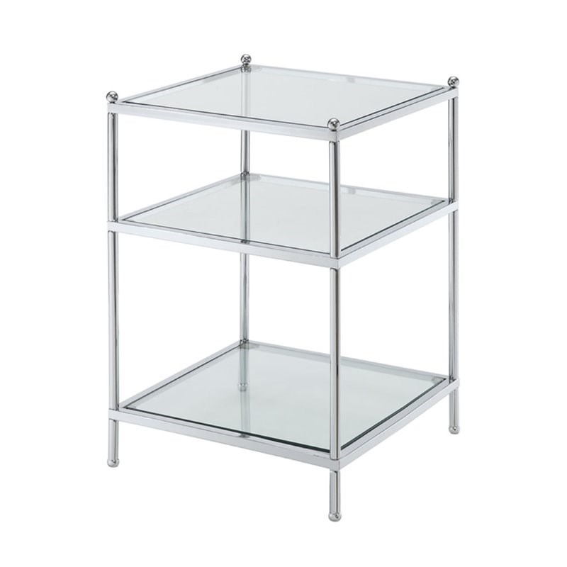 Convenience Concepts Royal Crest End Table in Clear Glass With Chrome Frame
