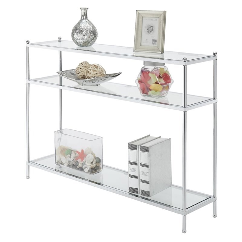 Convenience Concepts Royal Crest Console Table in Clear Glass With Chrome Frame
