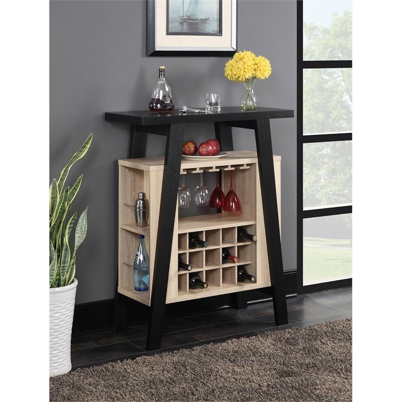 Convenience Concepts Newport Bar Console in Black and Weathered White Wood