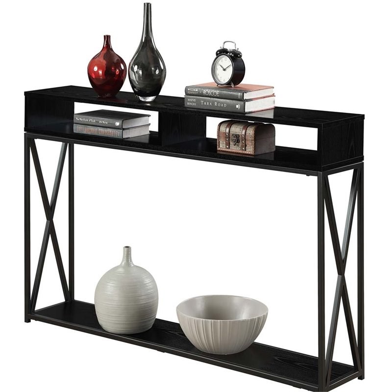 Convenience Concepts Tucson Deluxe Two-Tier Console Table in Black Wood Finish