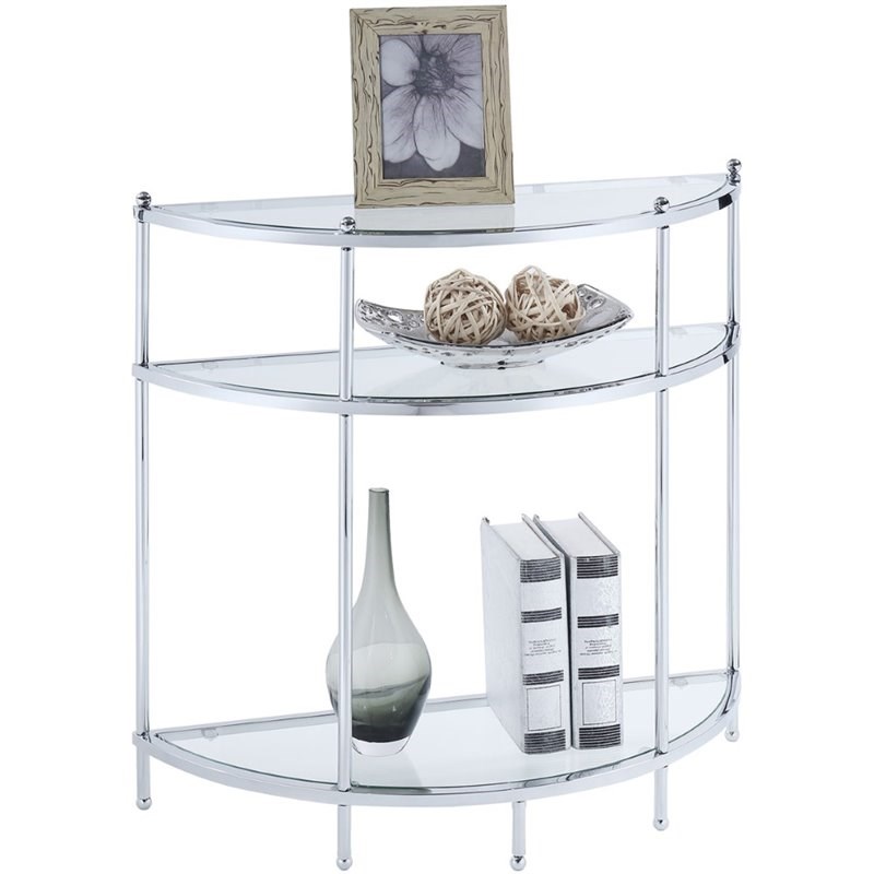 Convenience Concepts Royal Crest Clear Glass Console Table with Chrome Frame