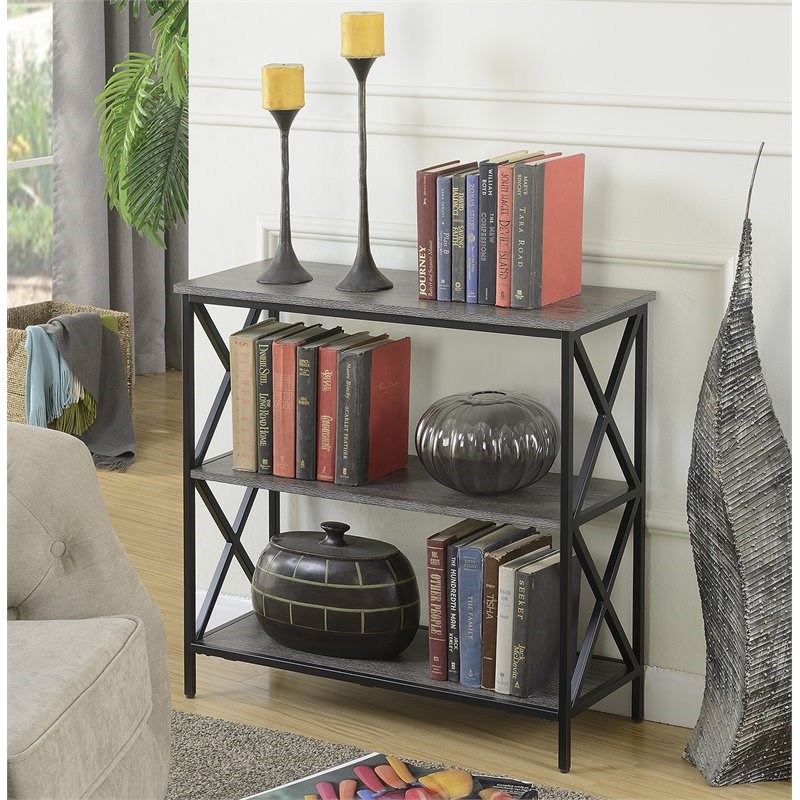 Convenience Concepts Tucson Three-Tier Bookcase in Weathered Gray Wood Finish