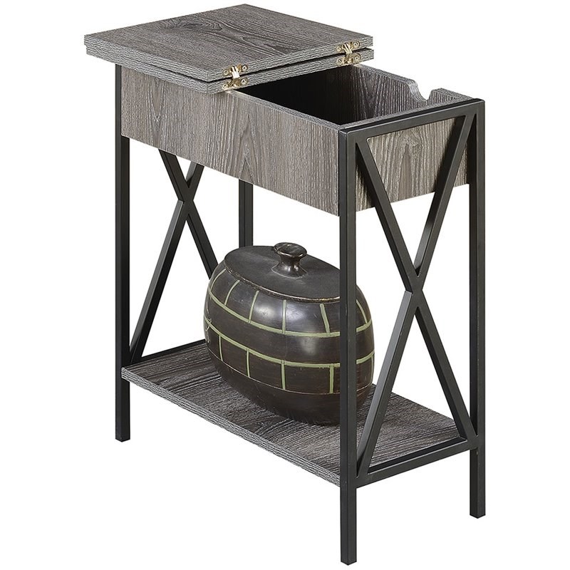 Convenience Concepts Tucson Electric Flip-Top End Table in Weathered Gray Wood