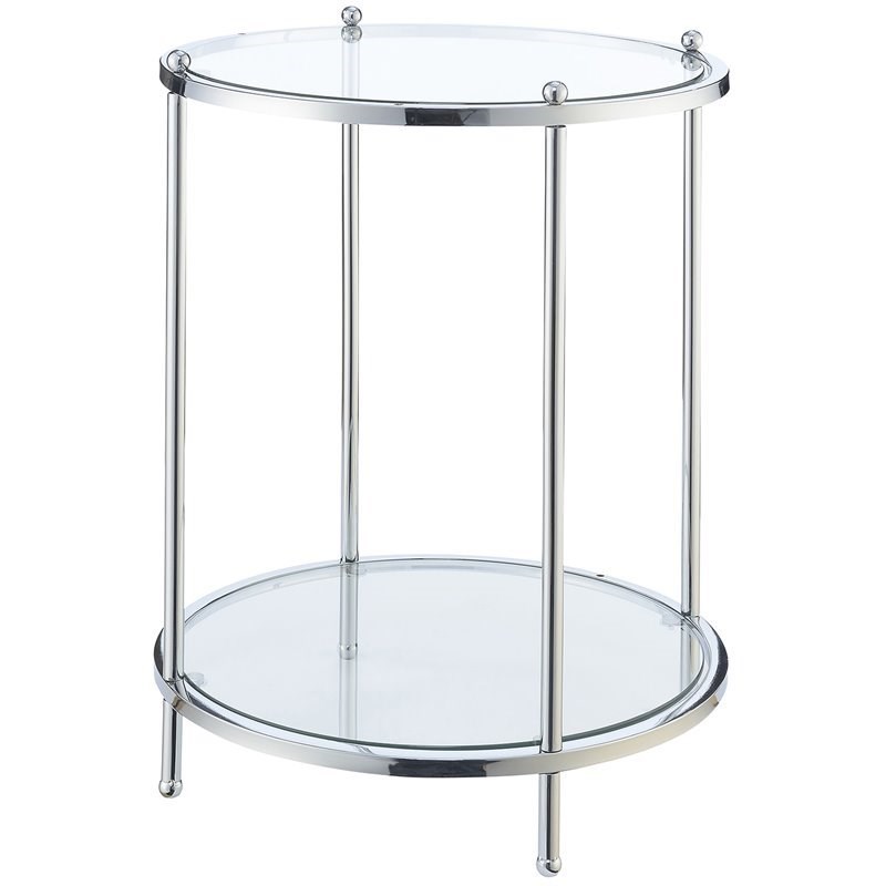 Convenience Concepts Royal Crest Two-Tier Round End Table in Clear Glass/ Chrome