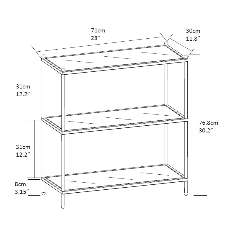 Convenience Concepts Royal Crest Three-Tier Bookcase in Clear Glass and Chrome