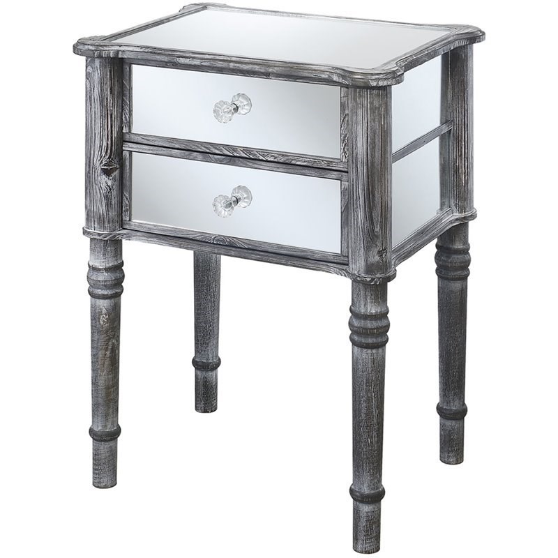 Convenience Concepts Gold Coast Mayfair Mirrored End Table/ Weathered Gray Wood