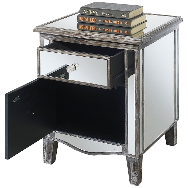 Convenience Concepts Gold Coast Park Lane Mirrored End Table in Gray Wood Finish