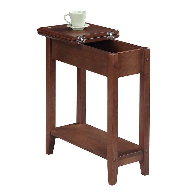 Convenience Concepts American Heritage Flip Top End Table in Walnut Wood